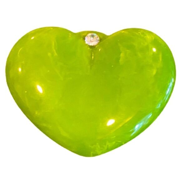 Vintage 1960s Green Puffy Heart Brooch Pin - Retro Charm - Picture 1 of 8